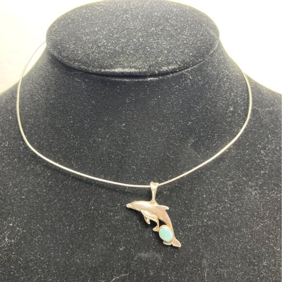 Sterling Silver Dolphin Pendant Necklace With Blue Stone Accents & Thin Chain - Picture 4 of 10